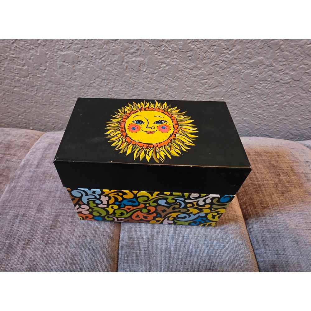 Vintage Sun Face Celestial Trinket Box Psychedelic Paisley Decorative Storage